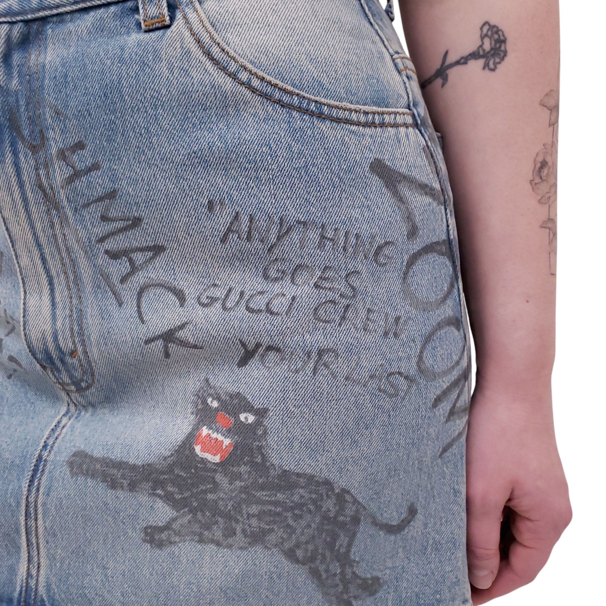 GUCCI TIGER PRINTED DENIM SKIRT - SIZE 42