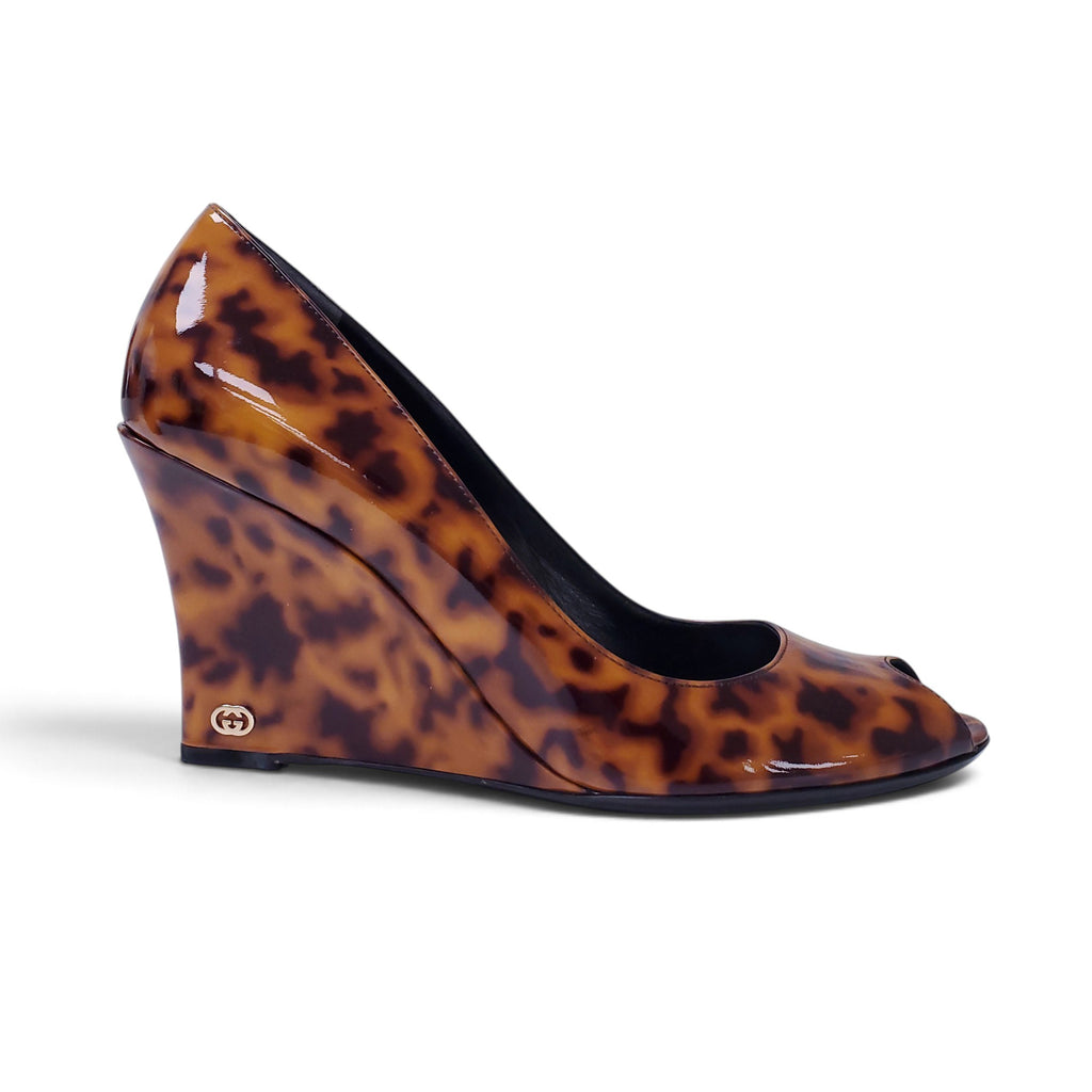 GUCCI TORTOISE SHELL PLATFORM PEEP TOE - SIZE 9B