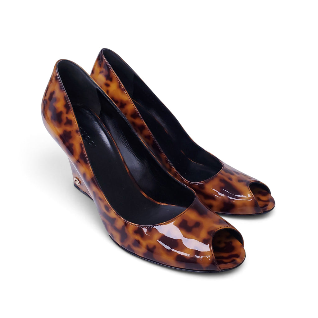 GUCCI TORTOISE SHELL PLATFORM PEEP TOE - SIZE 9B