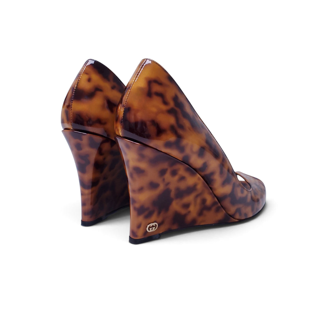 GUCCI TORTOISE SHELL PLATFORM PEEP TOE - SIZE 9B