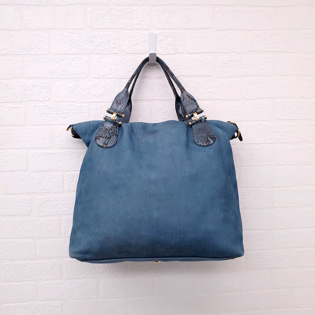 GUCCI TWICE SUEDE AND PYTHON LEATHER TOTE