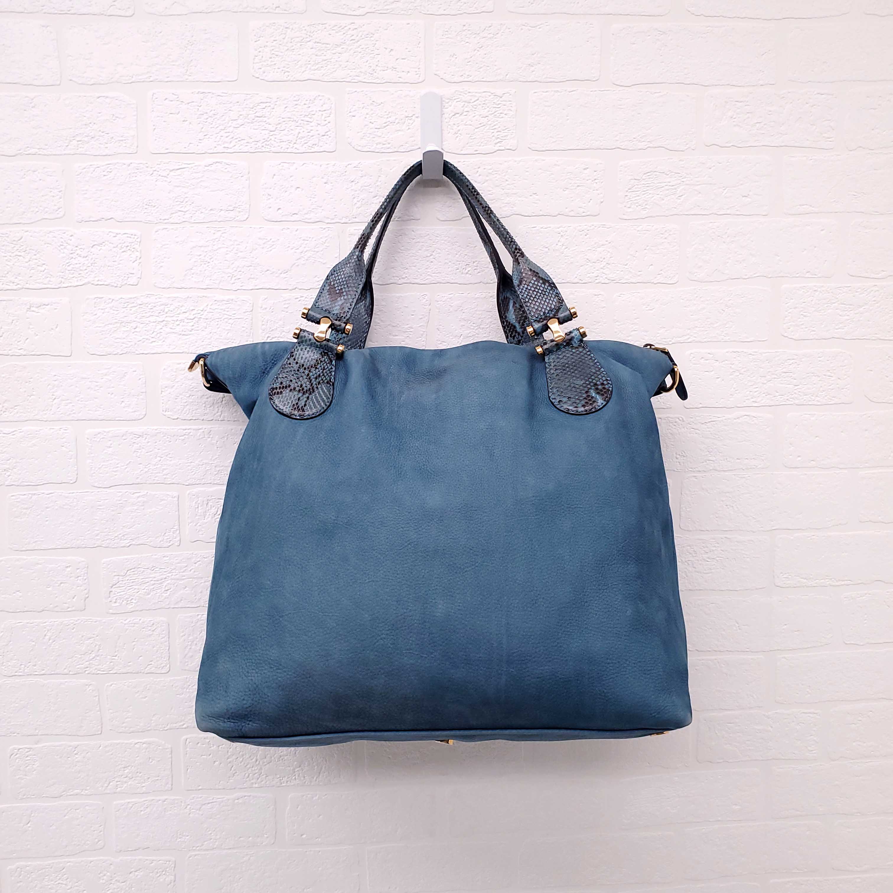 GUCCI TWICE SUEDE AND PYTHON LEATHER TOTE