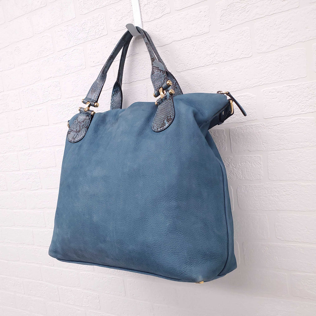 GUCCI TWICE SUEDE AND PYTHON LEATHER TOTE