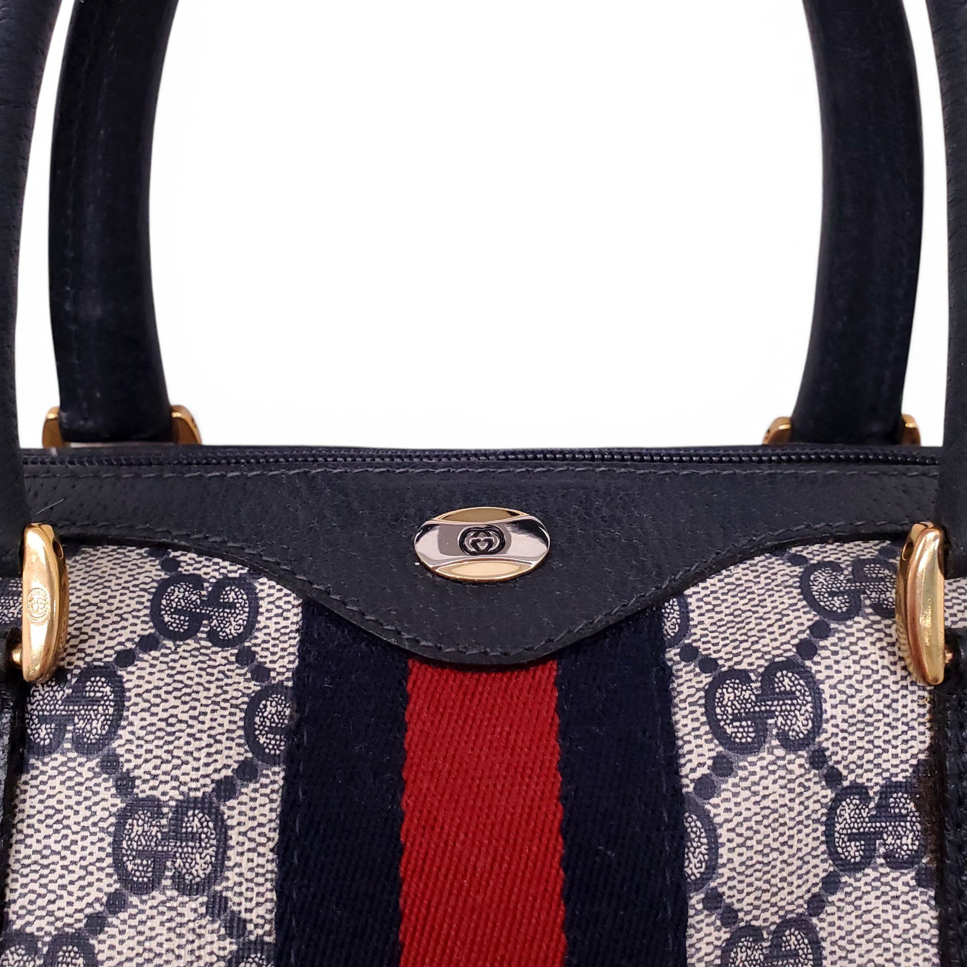 GUCCI VINTAGE MONOGRAM BOSTON BAG WITH RIBBON DETAIL