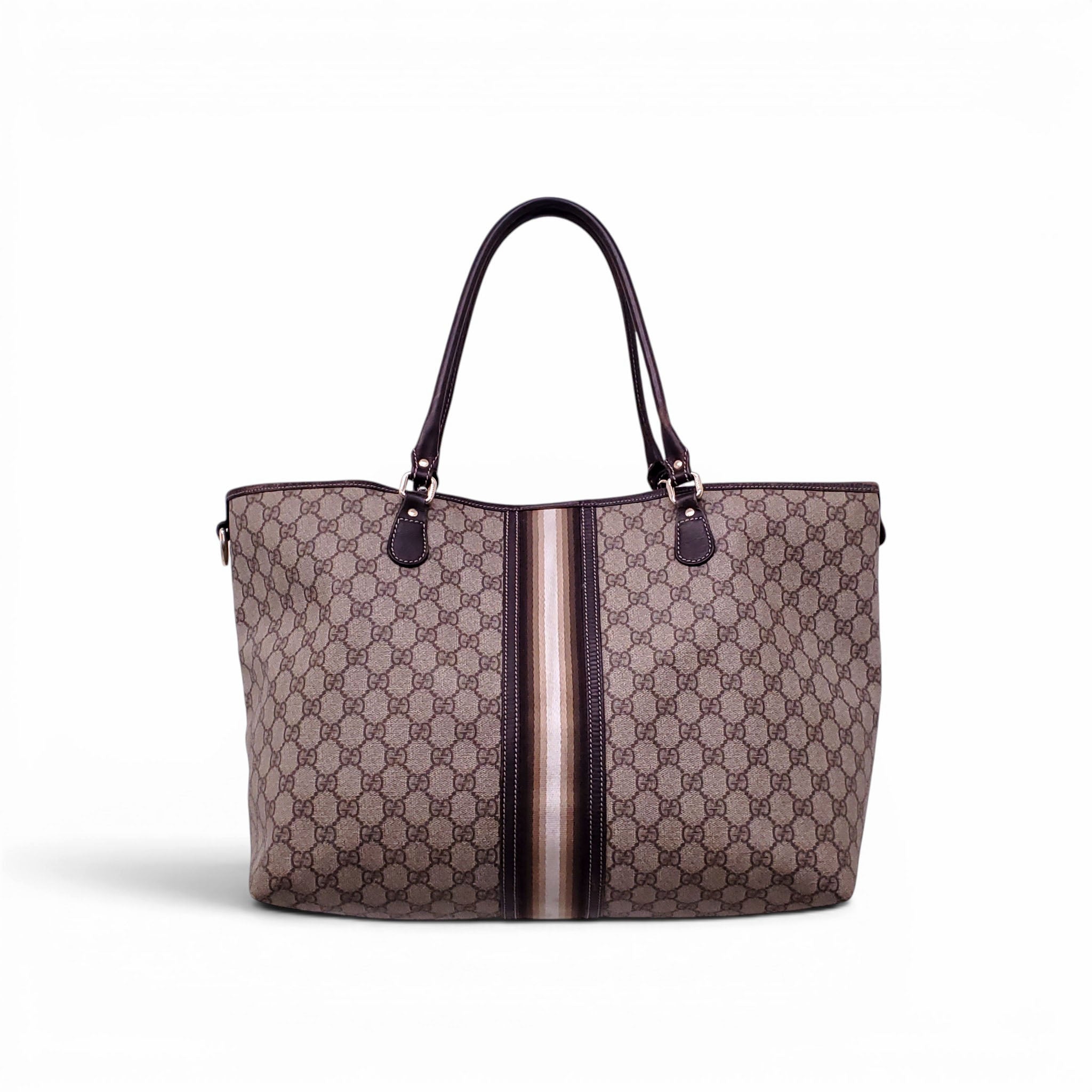 GUCCI VINTAGE MONOGRAM TOTE BAG WITH RIBBON STRIPE DETAIL