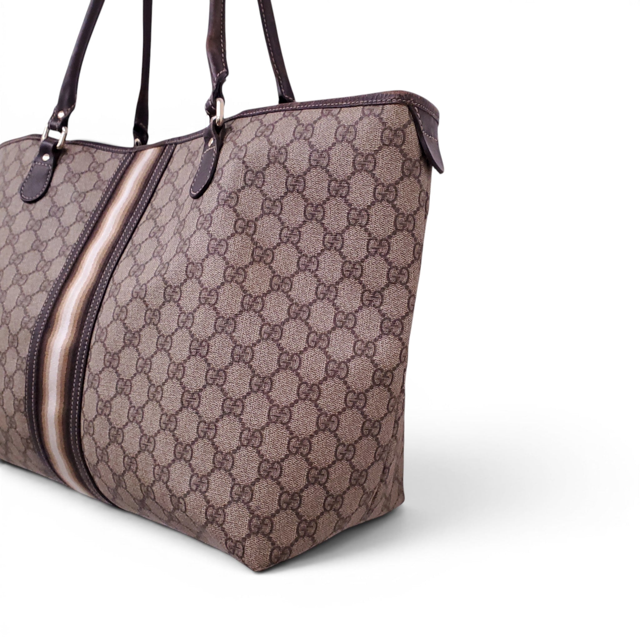 GUCCI VINTAGE MONOGRAM TOTE BAG WITH RIBBON STRIPE DETAIL