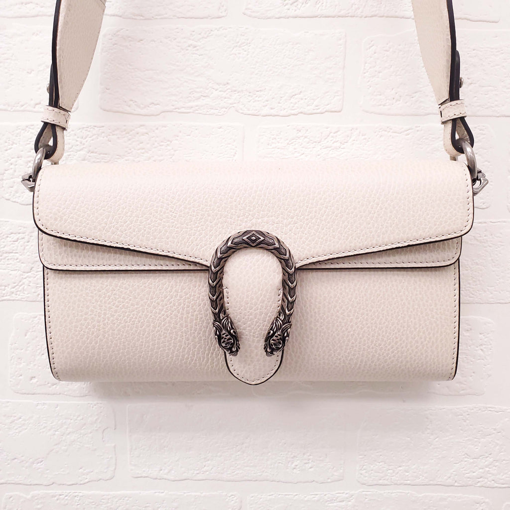 GUCCI WHITE DIONYSUS BAG WITH STUDDED LOGO GUITAR STRAP