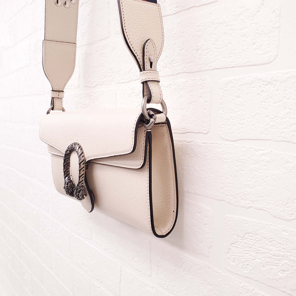 GUCCI WHITE DIONYSUS BAG WITH STUDDED LOGO GUITAR STRAP