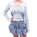 GUIZIO BABY BLUE RUFFLE CARDIGAN SET - SIZE M