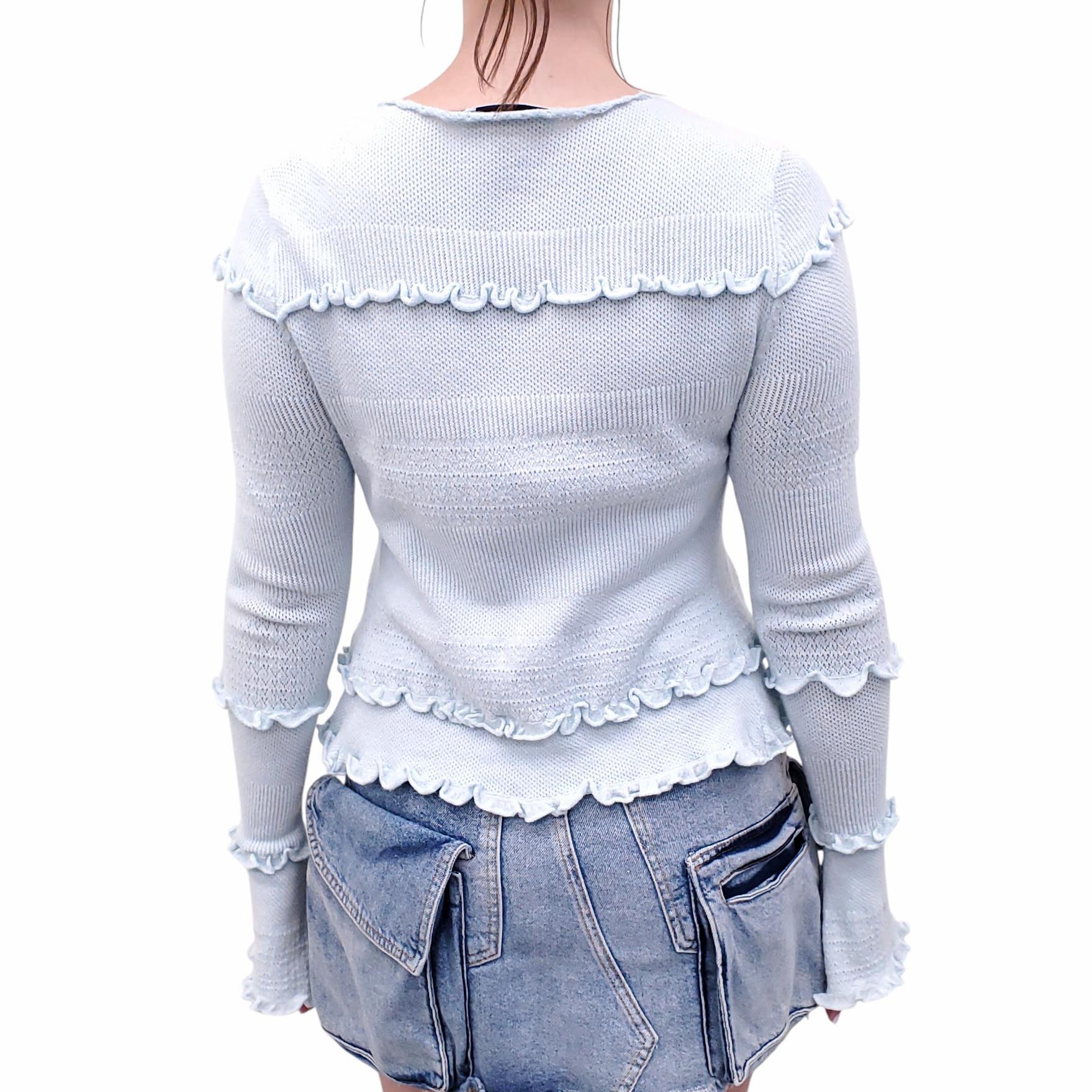 GUIZIO BABY BLUE RUFFLE CARDIGAN SET - SIZE M