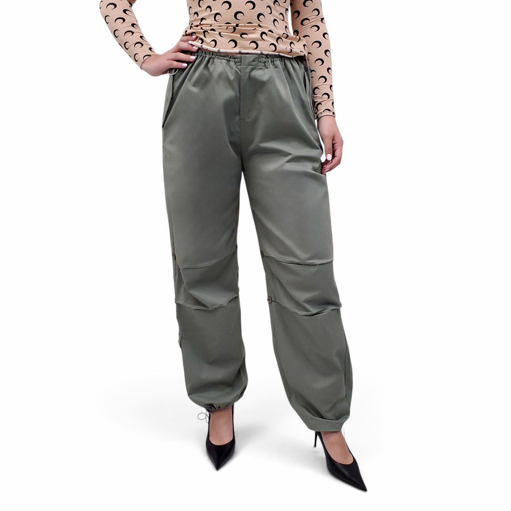 GUIZIO GREEN COTTON CARGO PANTS WITH BUTTONS - SIZE L