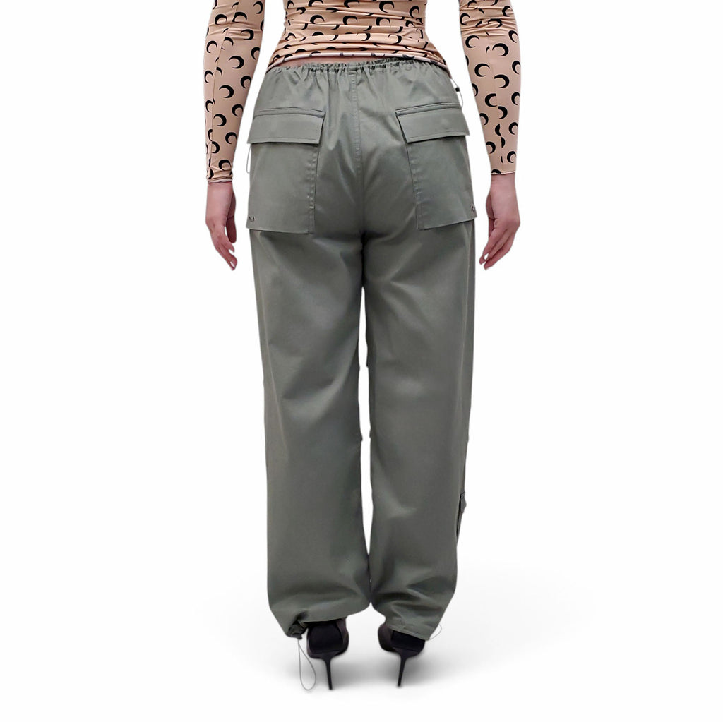 GUIZIO GREEN COTTON CARGO PANTS WITH BUTTONS - SIZE L
