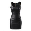 VERSACE BLACK LEATHER DRESS WITH GOLD MEDUSA STRAP DETAIL - SIZE 40