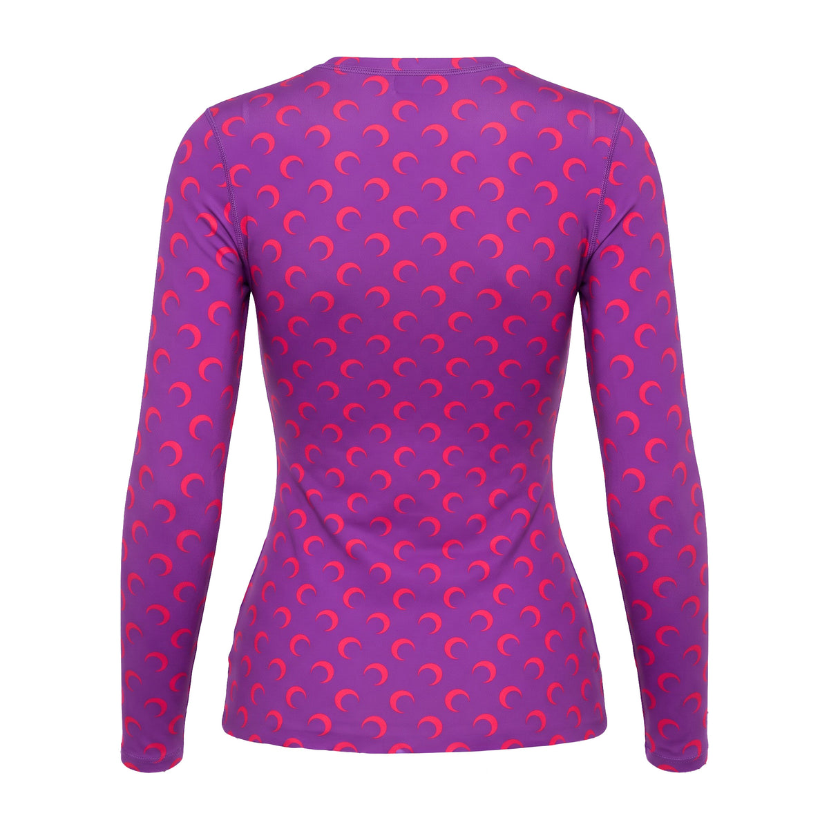 MARINE SERRE MOON PRINTED JERSEY SECOND SKIN CREW NECK TOP IN PURPLE - SIZE M