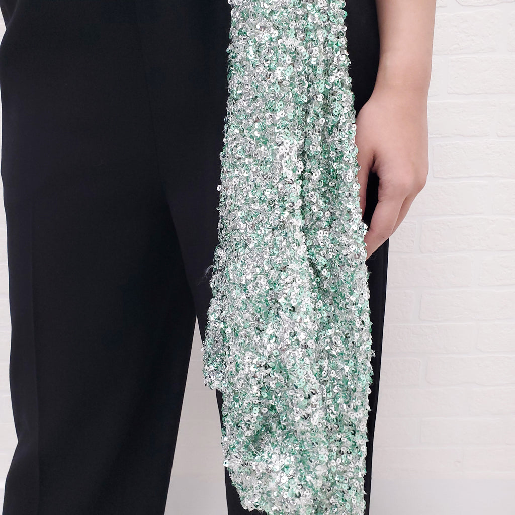 HALPERN GREEN SEQUIN BUSTIER TOP - SIZE 34