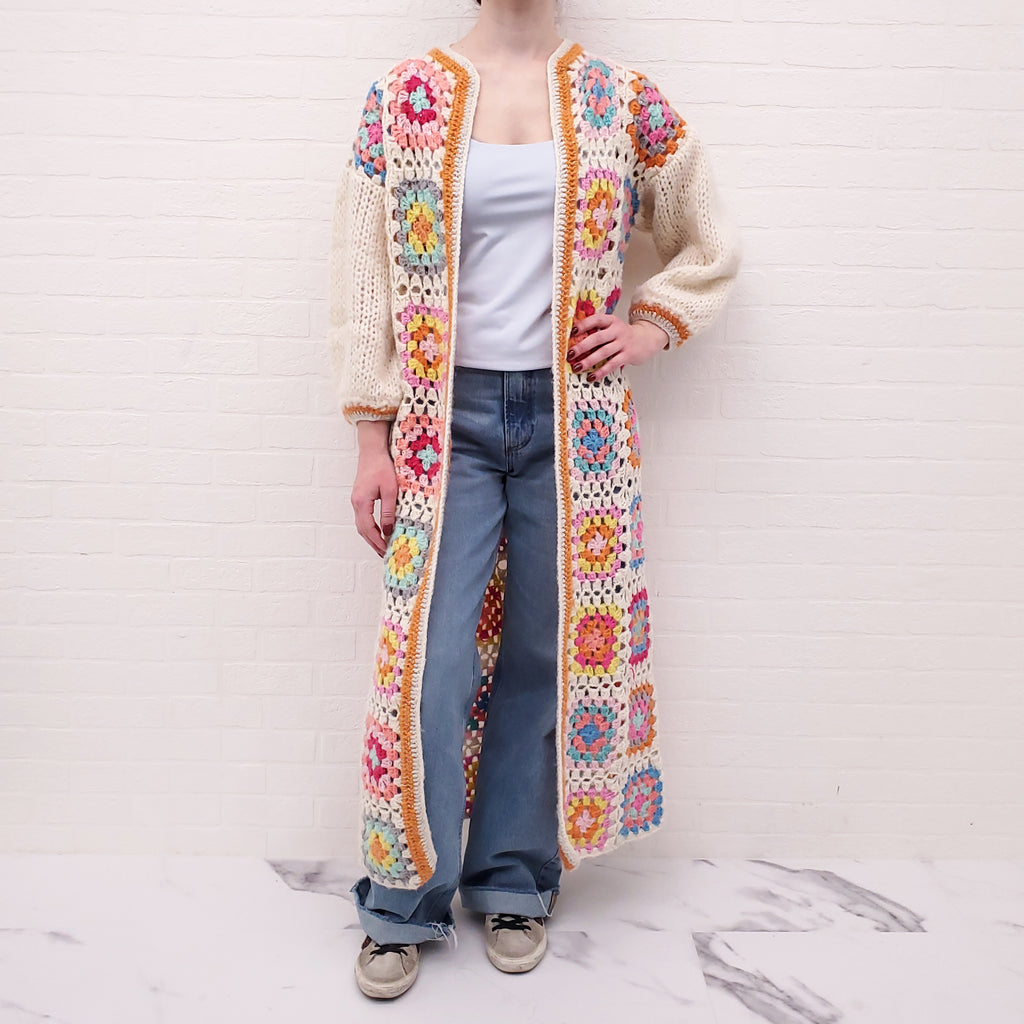 HANDMADE CROCHET KNIT LONG CARDIGAN - SIZE O/S