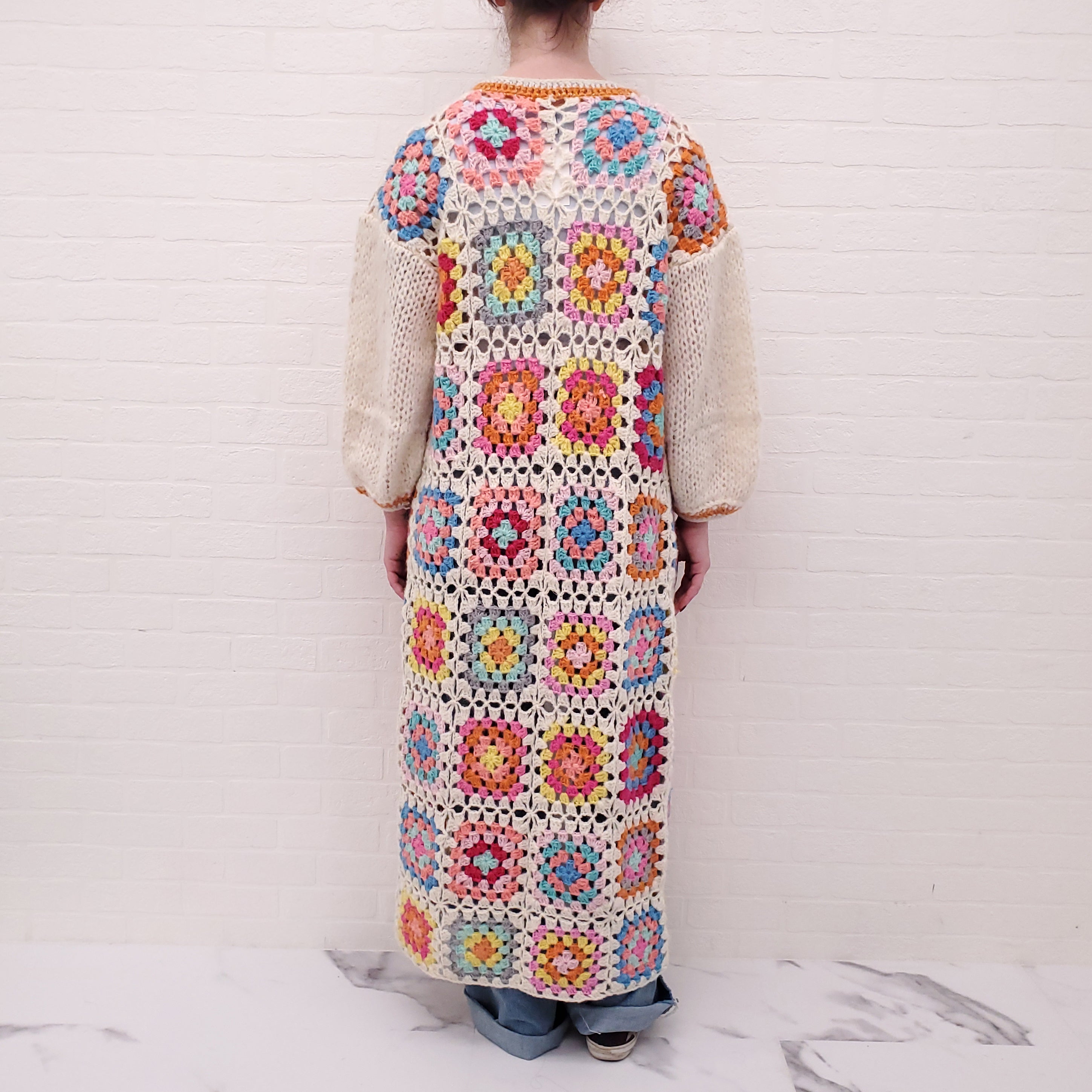 HANDMADE CROCHET KNIT LONG CARDIGAN - SIZE O/S