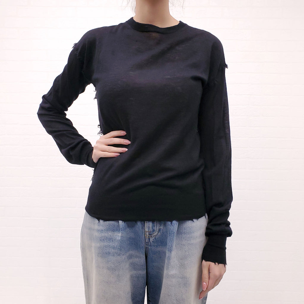 HELMUT LANG BLACK DISTRESSED SWEATER - SIZE S