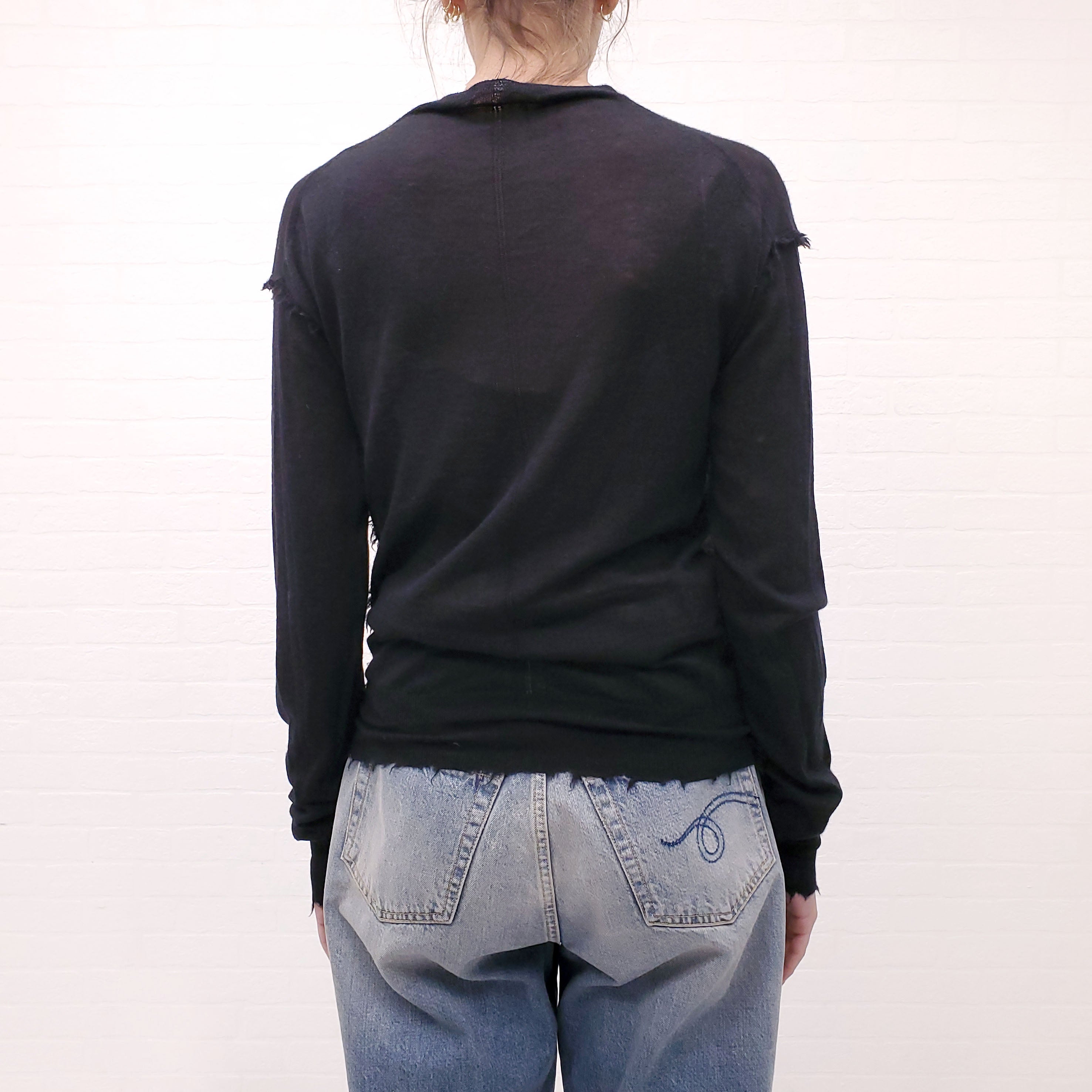 HELMUT LANG BLACK DISTRESSED SWEATER - SIZE S