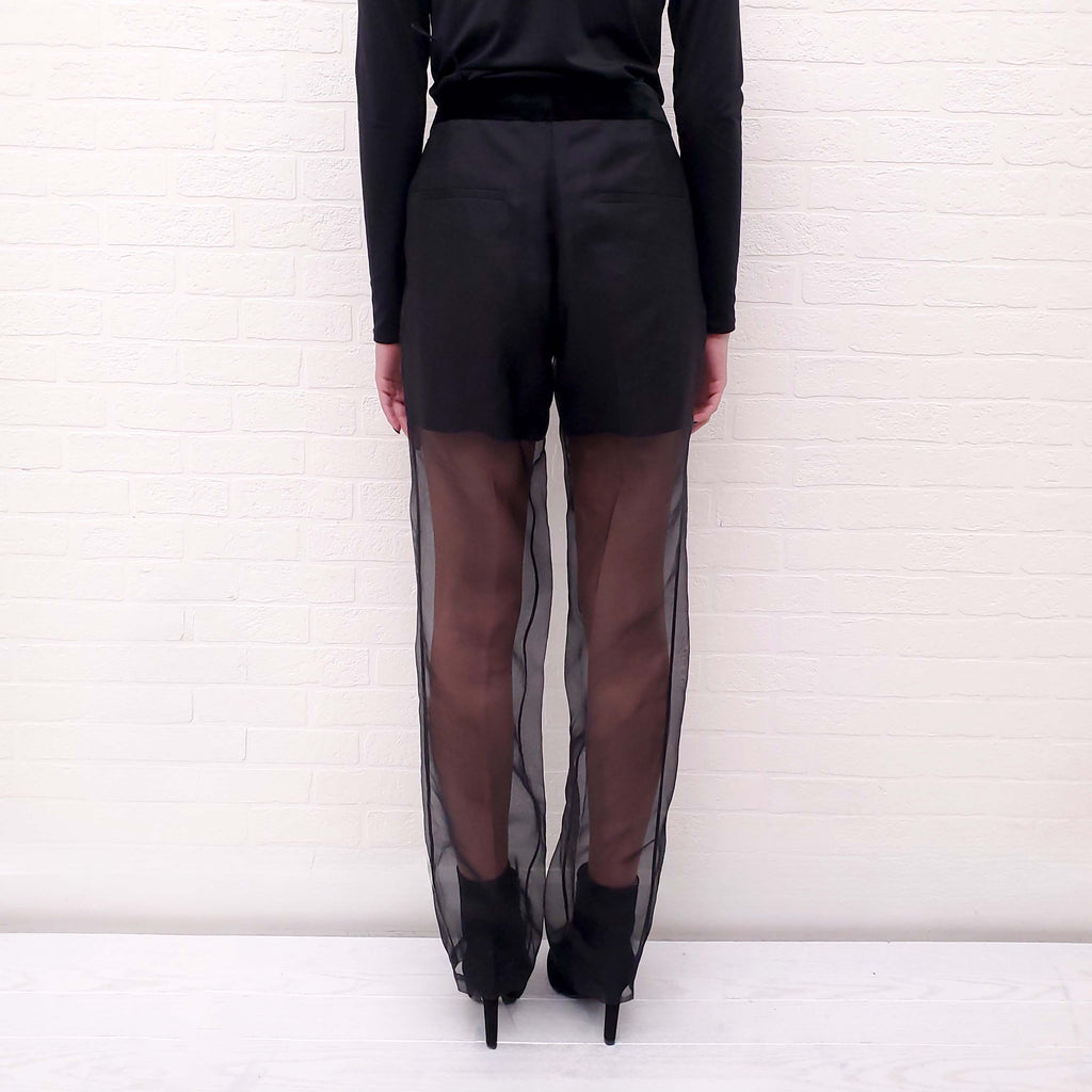 HELMUT LANG BLACK ORGANZA SHEER STRAIGHT LEG PANTS - SIZE 6