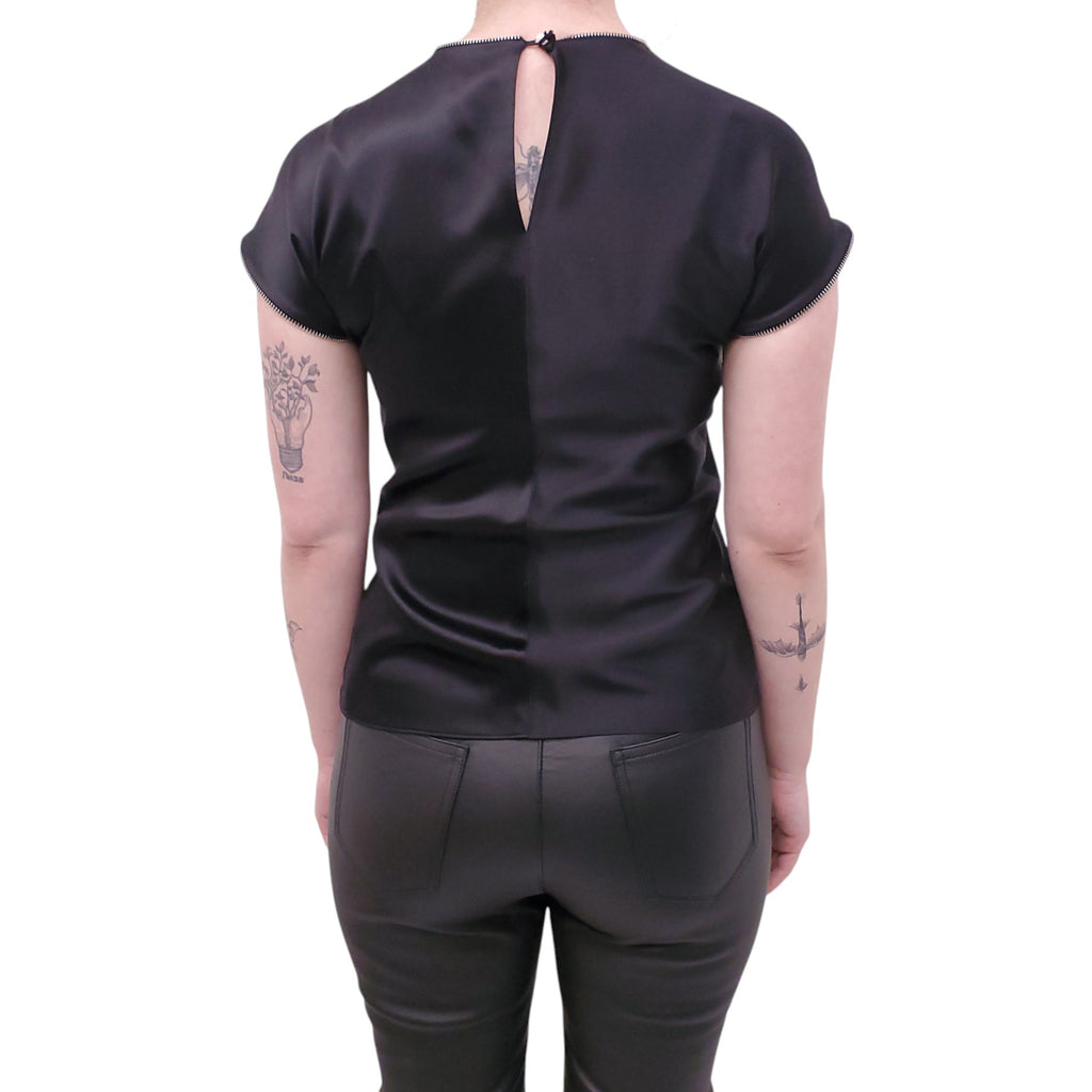 HELMUT LANG BLACK SATIN TOP WITH ZIPPER DETAIL - SIZE S