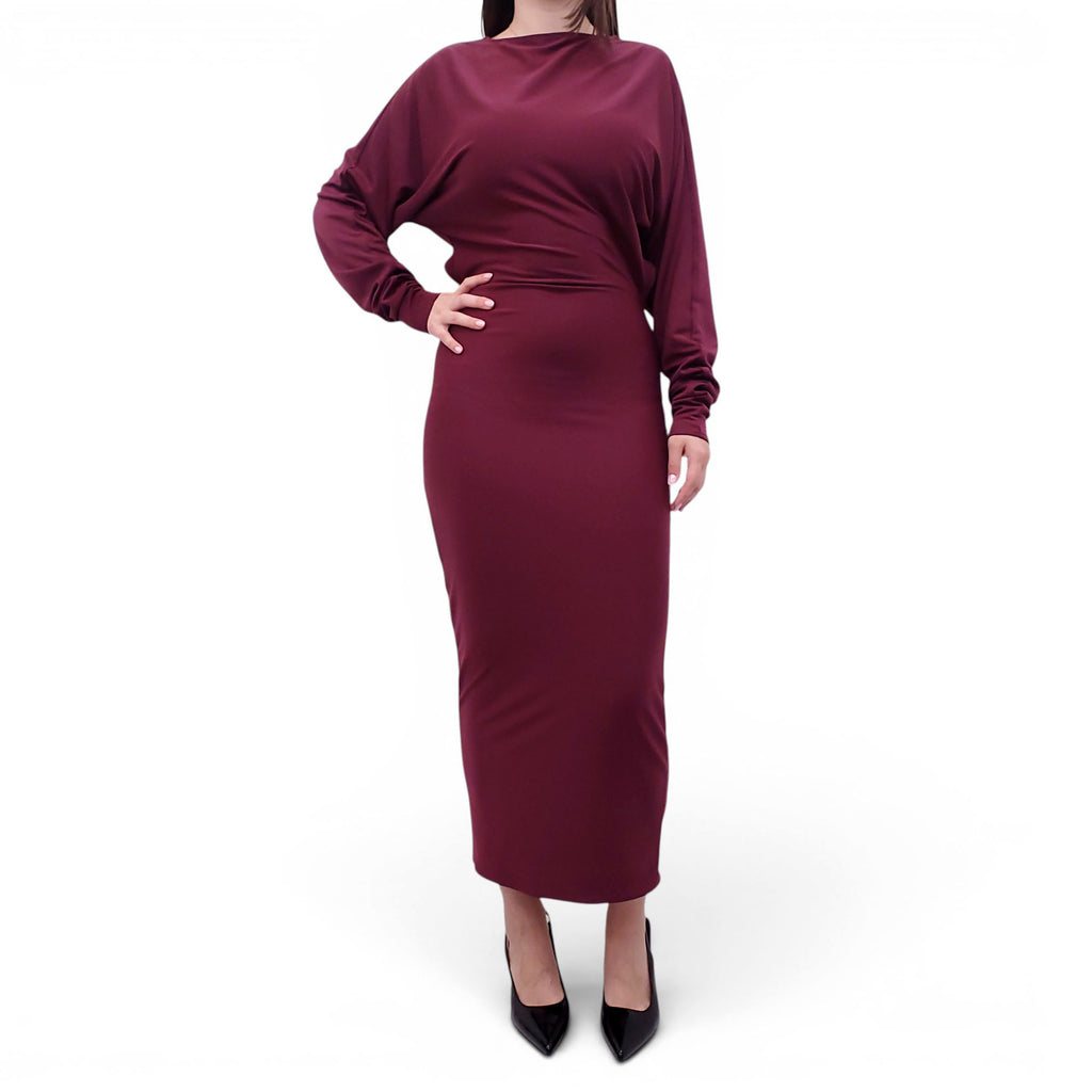 HELSA BURGUNDY LONG-SLEEVE DRESS - SIZE S