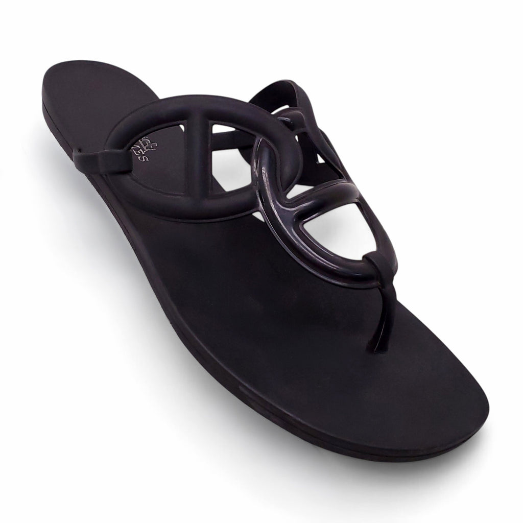 HERMÈS BLACK JELLY CHAIN FLIP FLOPS - SIZE 39