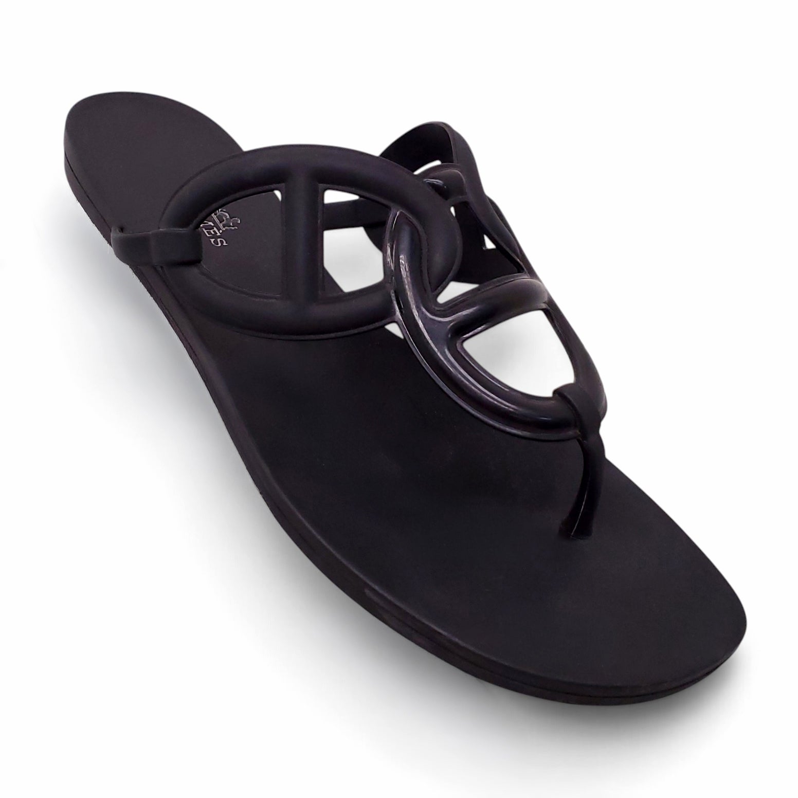 HERMÈS BLACK JELLY CHAIN FLIP FLOPS - SIZE 39