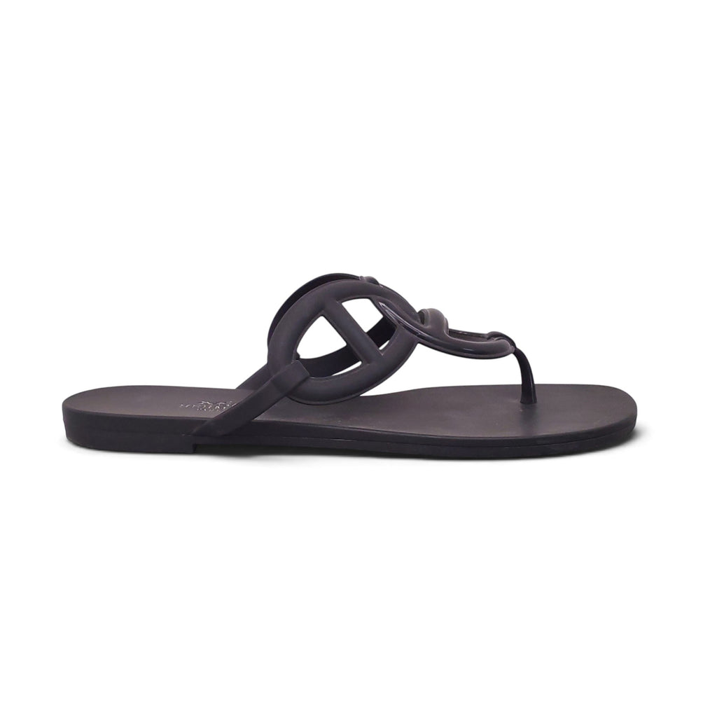 HERMÈS BLACK JELLY CHAIN FLIP FLOPS - SIZE 39