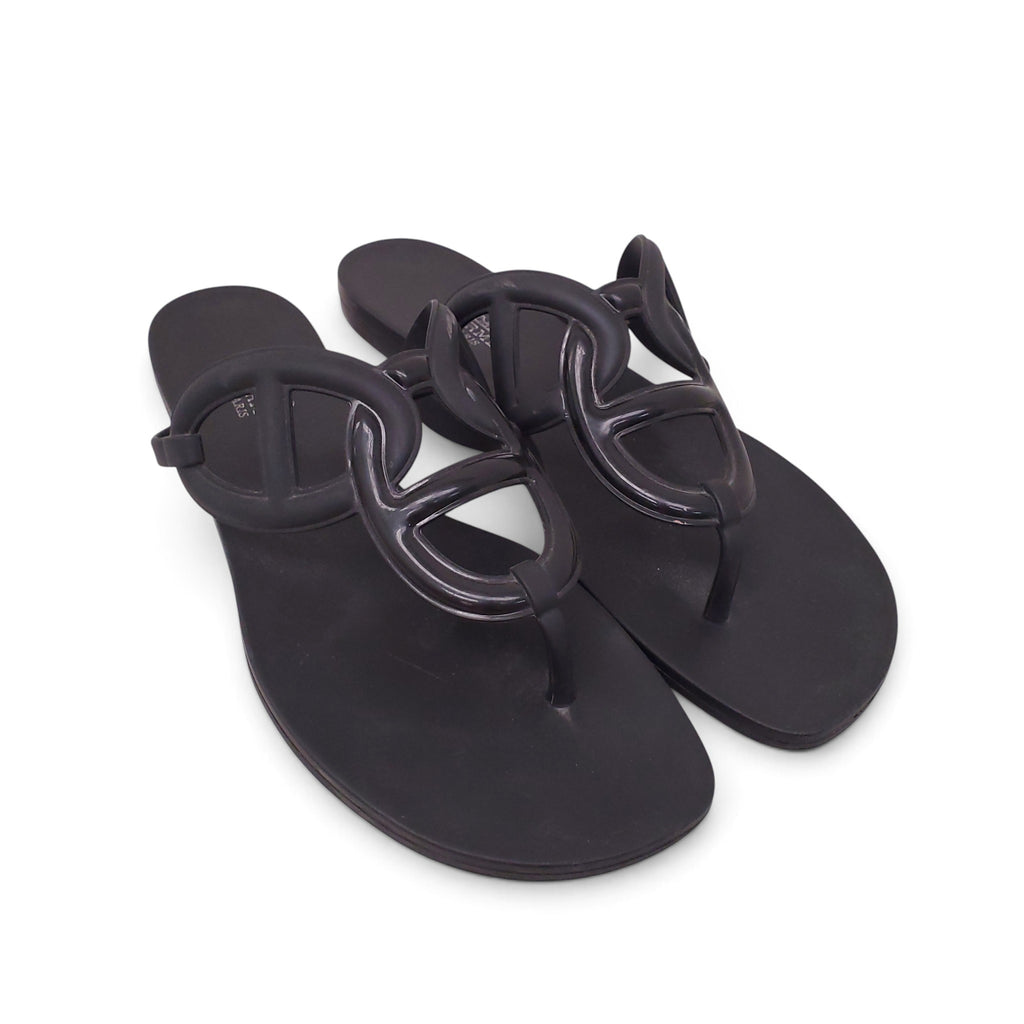 HERMÈS BLACK JELLY CHAIN FLIP FLOPS - SIZE 39
