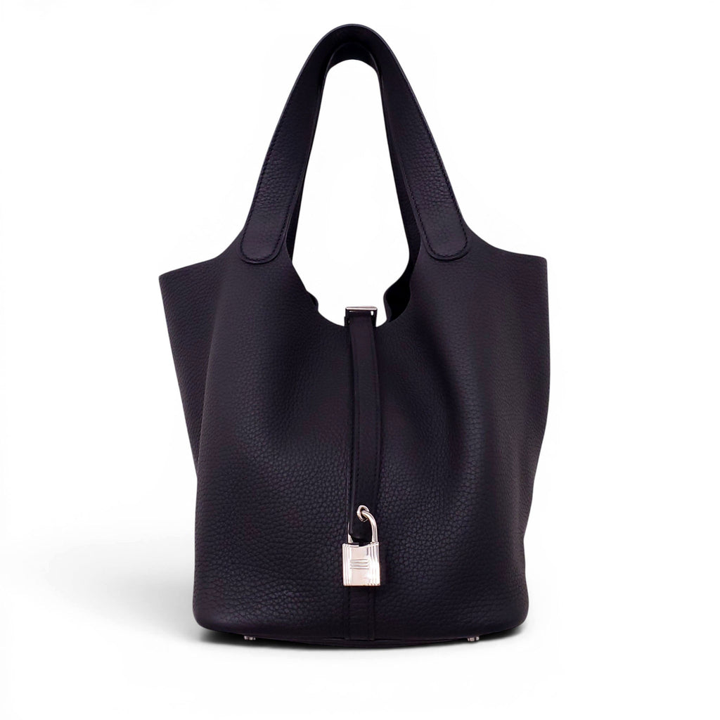 HERMÈS BLACK PICOTIN 18 CLEMENCE BAG WITH PALLADIUM HARDWARE