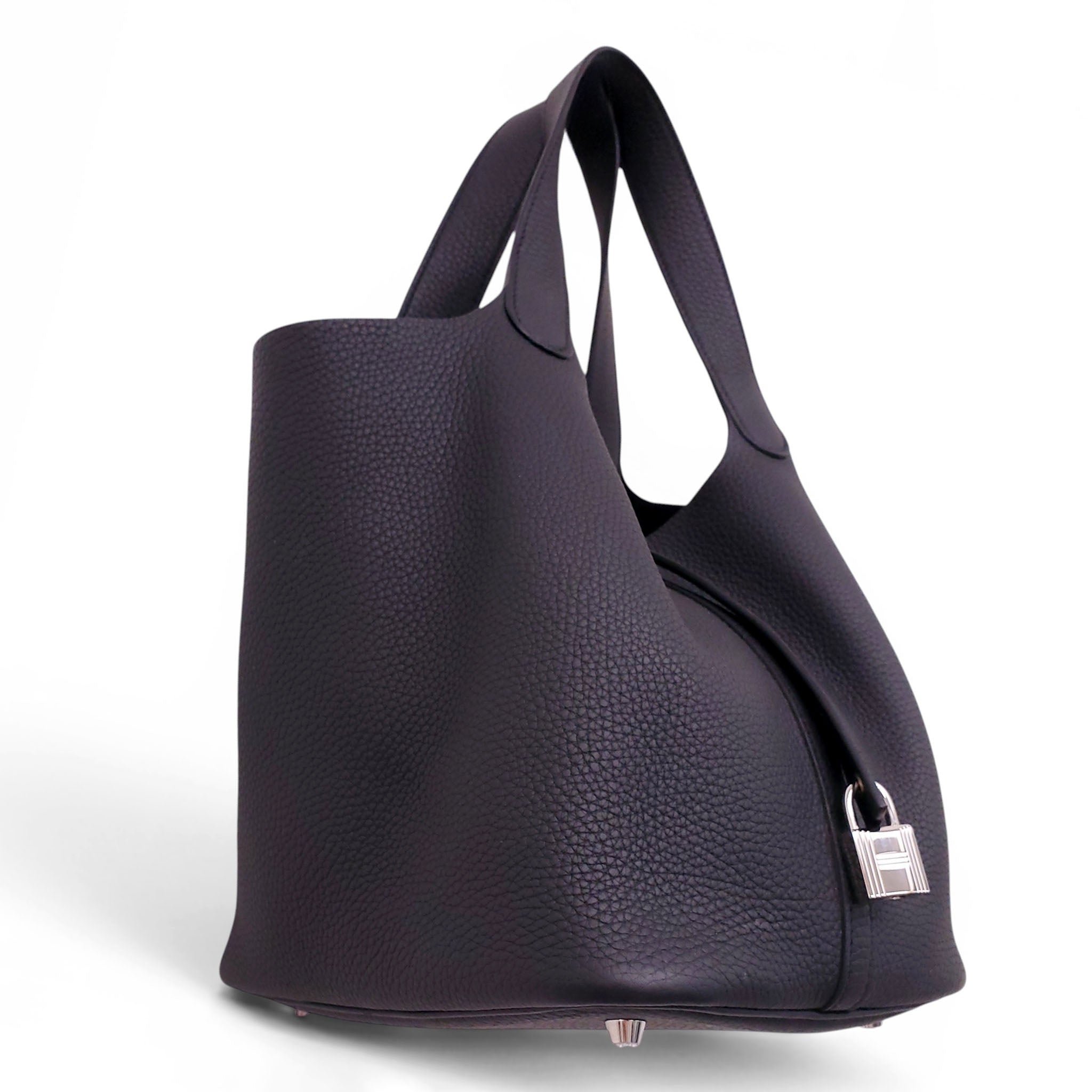HERMÈS BLACK PICOTIN 18 CLEMENCE BAG WITH PALLADIUM HARDWARE