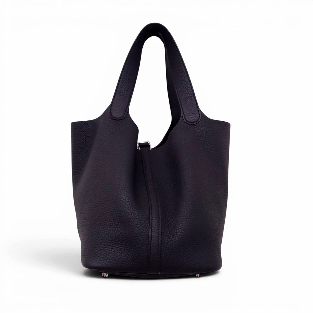 HERMÈS BLACK PICOTIN 18 CLEMENCE BAG WITH PALLADIUM HARDWARE