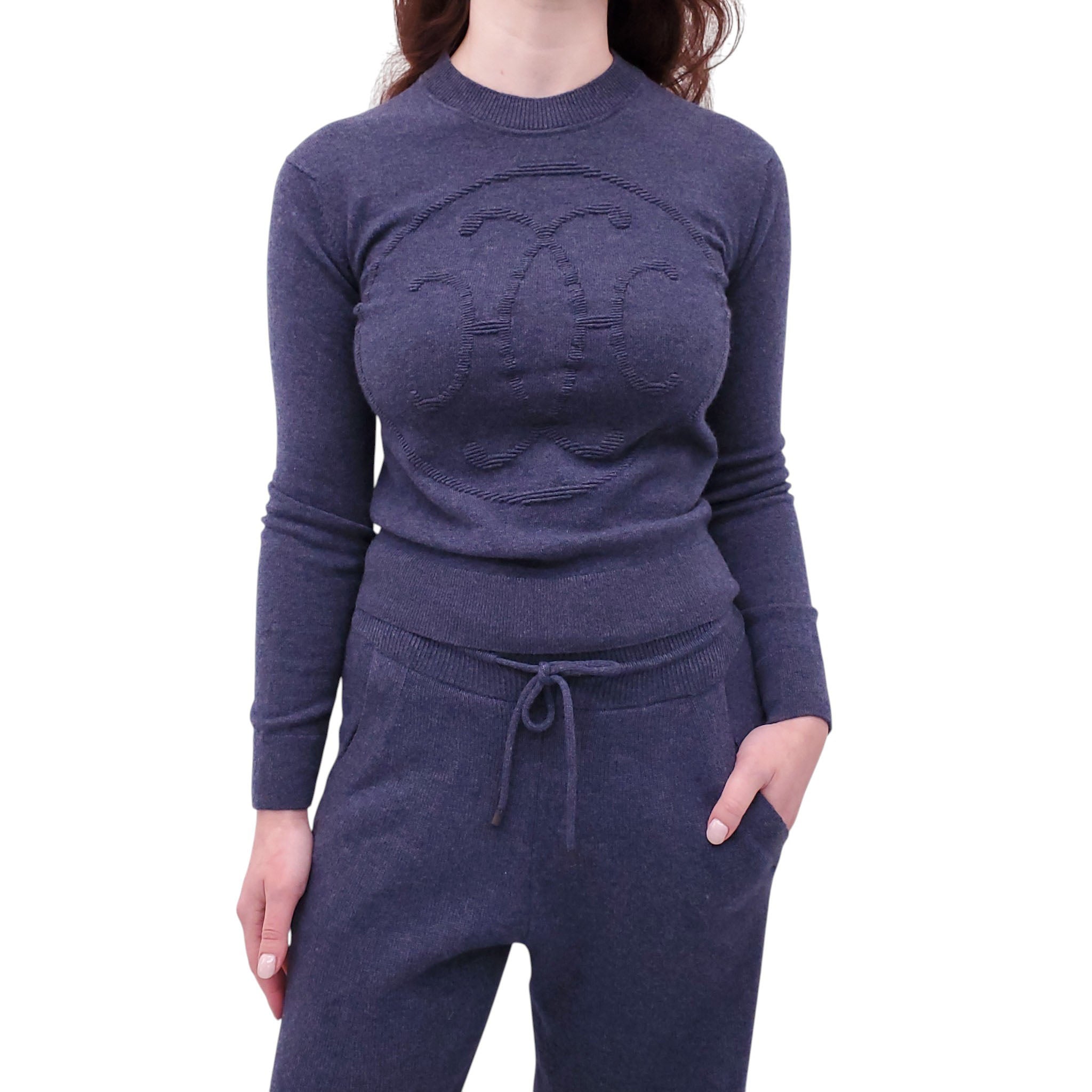 HERMÈS BLUE CASHMERE LOGO SET - SIZE 36