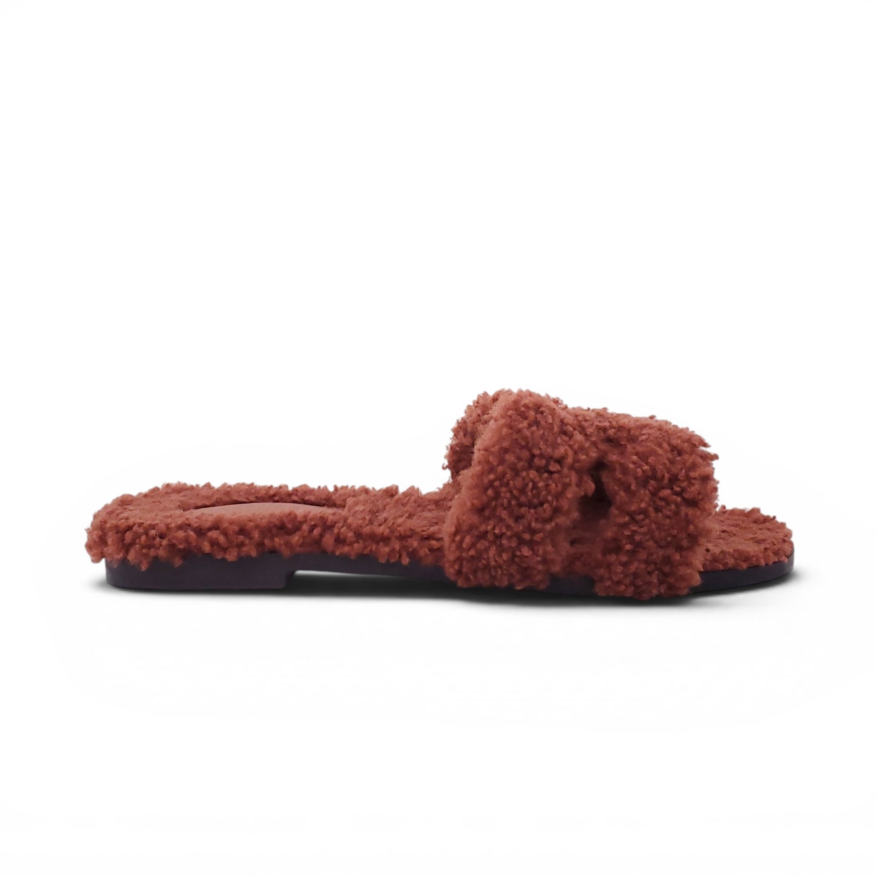 HERMÈS BROWN SHEARLING ORAN SANDALS - SIZE 38.5