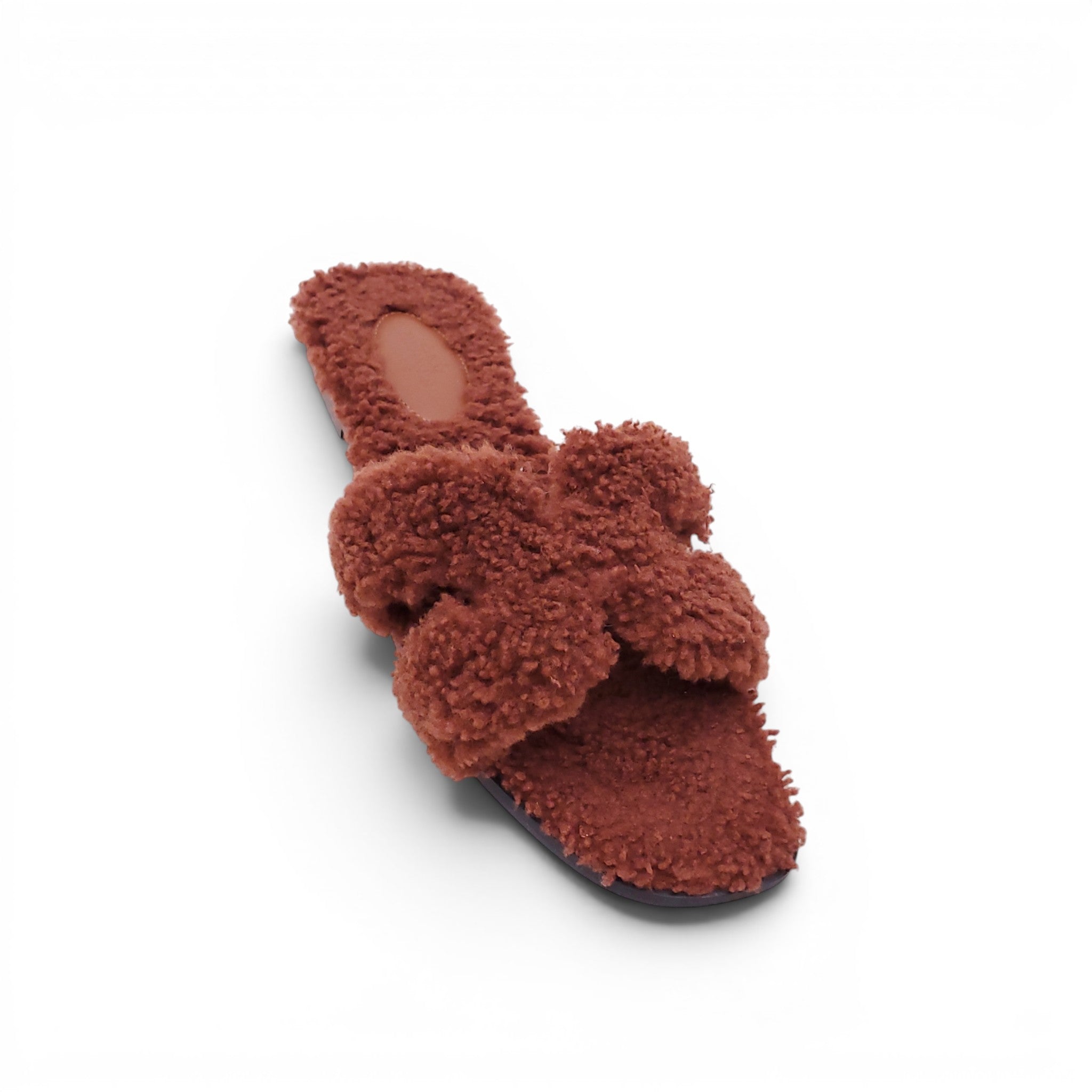HERMÈS BROWN SHEARLING ORAN SANDALS - SIZE 38.5