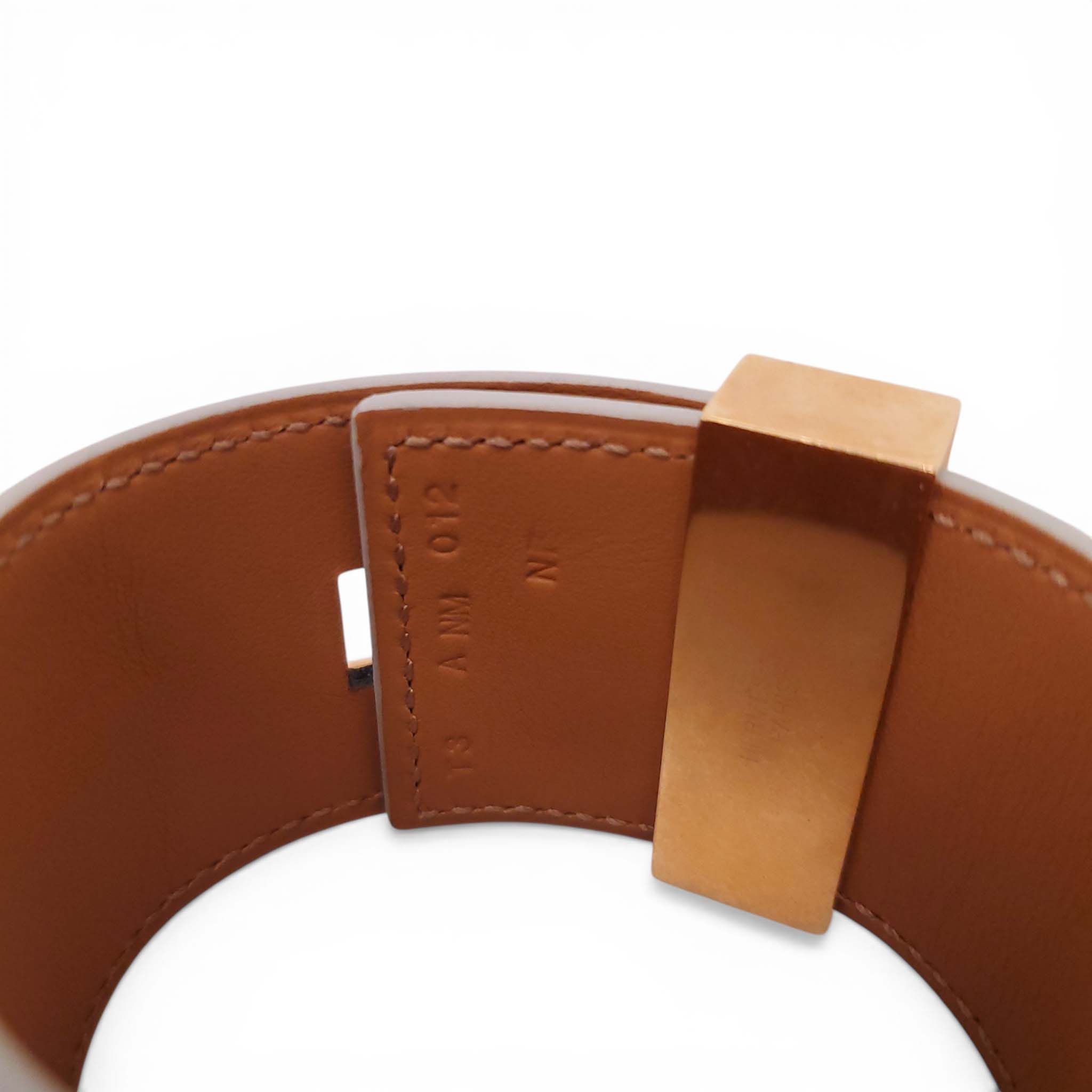 HERMÈS CREAM LEATHER AND ROSE GOLD COLLIER DE CHIEN BRACELET - SIZE T3/M