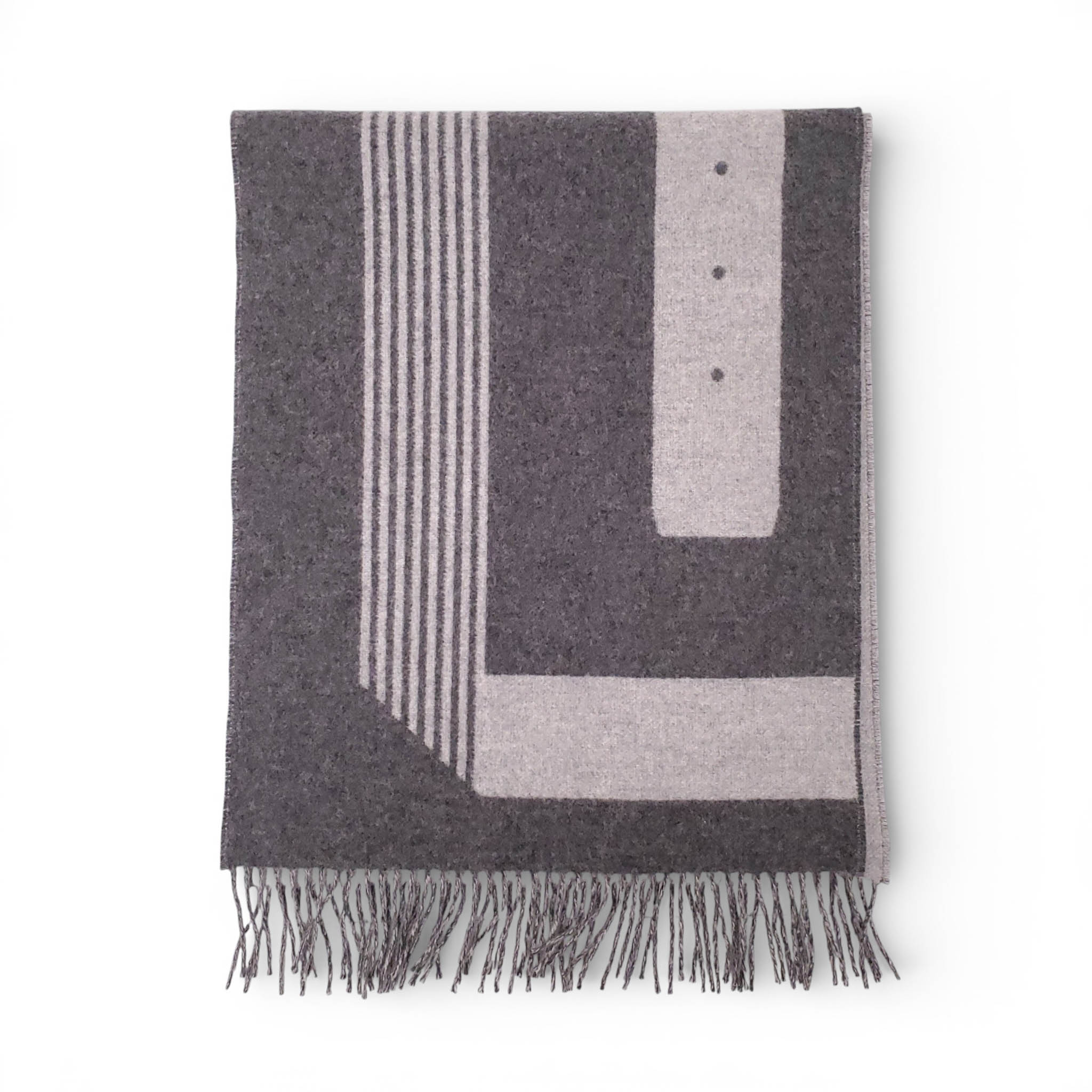 HERMÈS GREY DOUBLE SIDED BELT PRINT CASHMERE SCARF