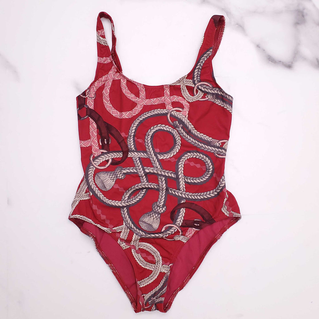 HERMÈS RED PATTERNED SWIMSUIT - SIZE 38
