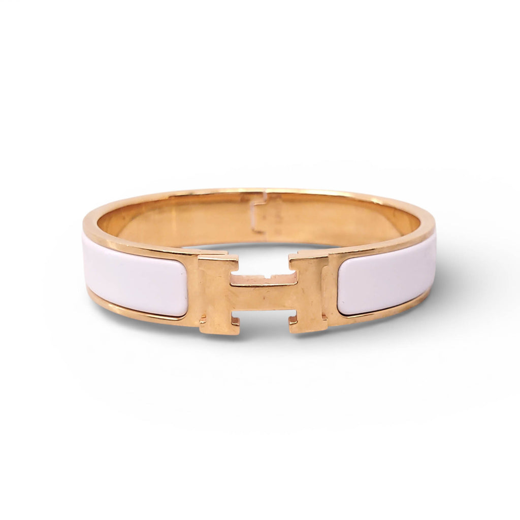 HERMÈS WHITE AND GOLD 'CLIC CLAC' BANGLE