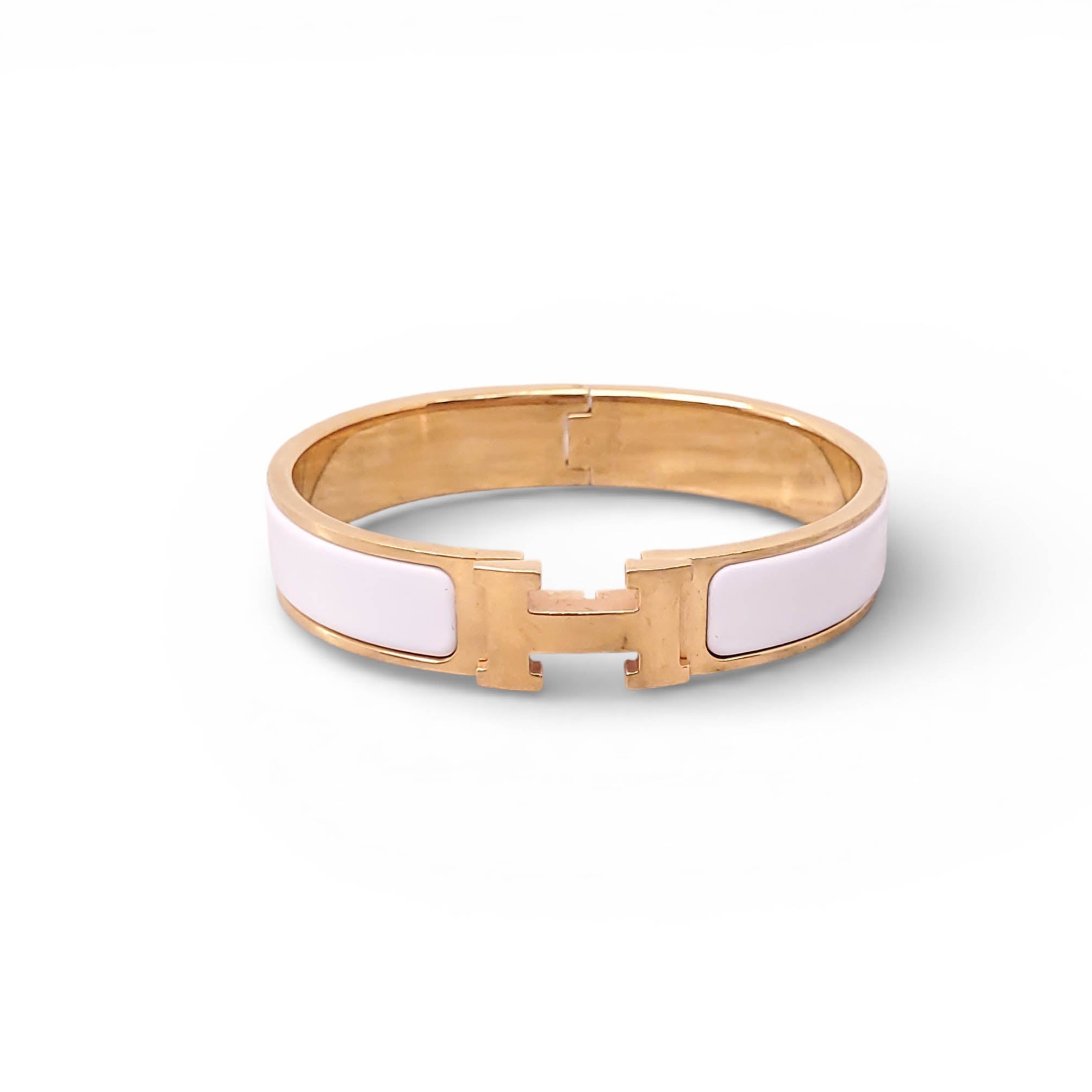 HERMÈS WHITE AND GOLD 'CLIC CLAC' BANGLE
