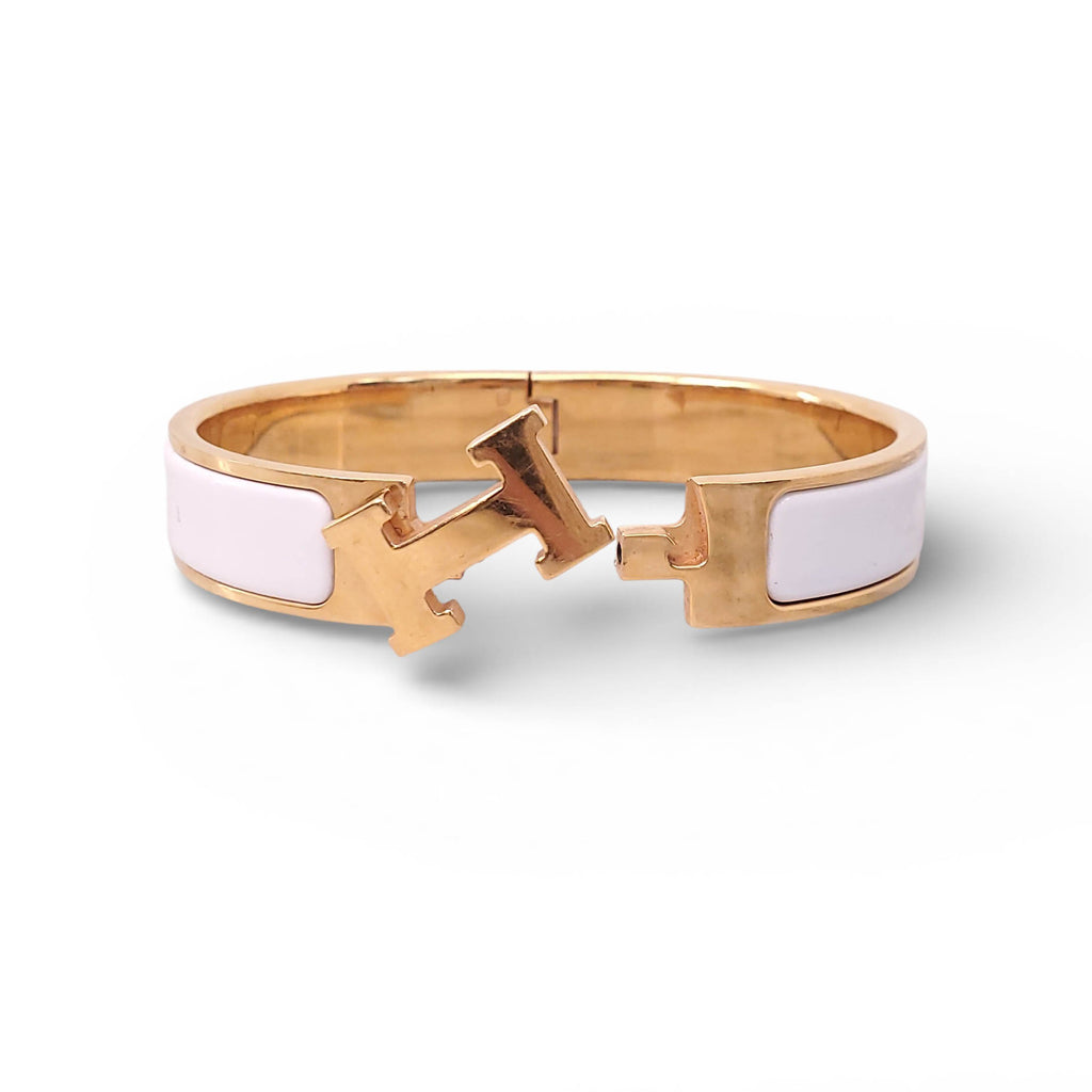 HERMÈS WHITE AND GOLD 'CLIC CLAC' BANGLE