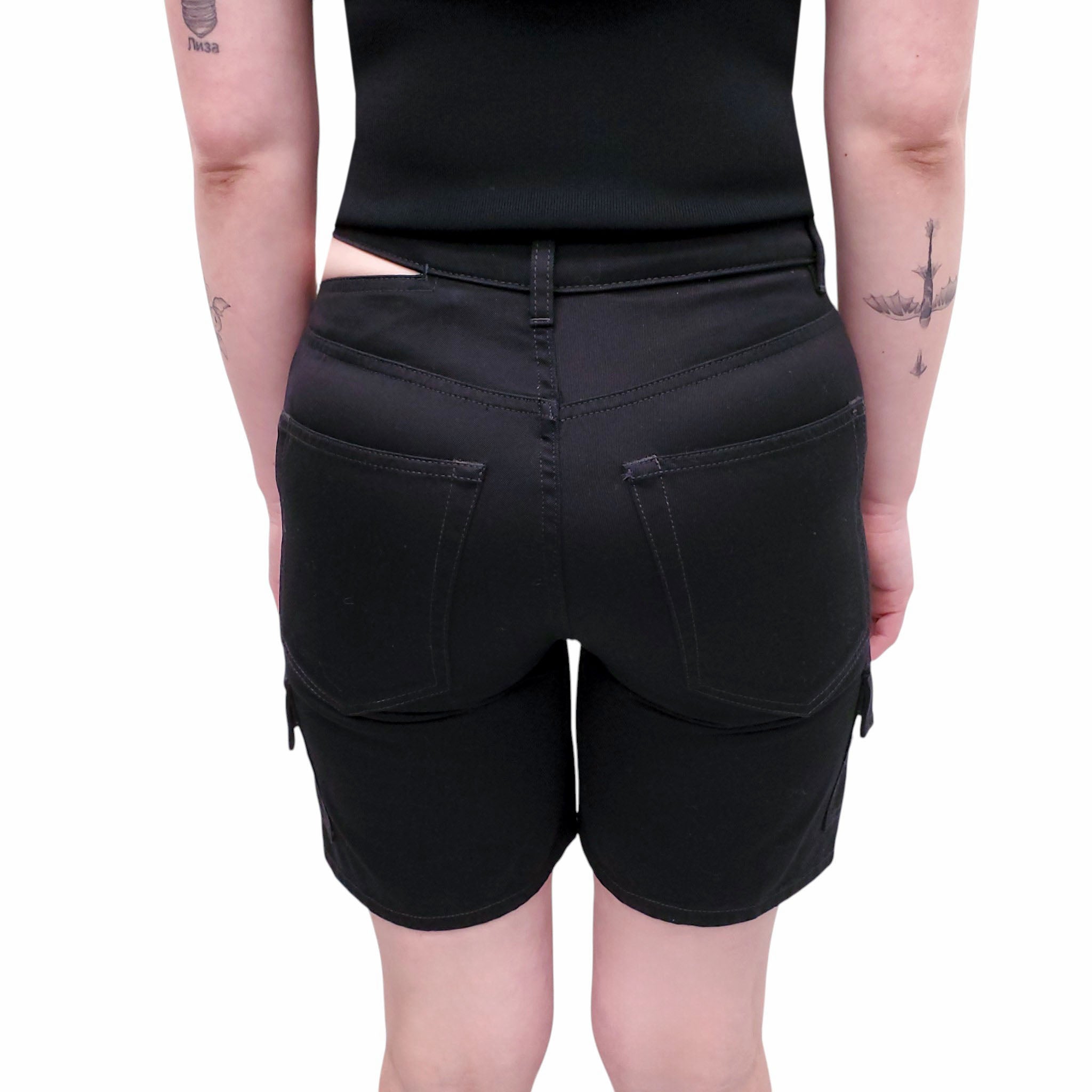 HERON PRESTON BLACK LOGO CUT OUT CARGO SHORTS - SIZE XS