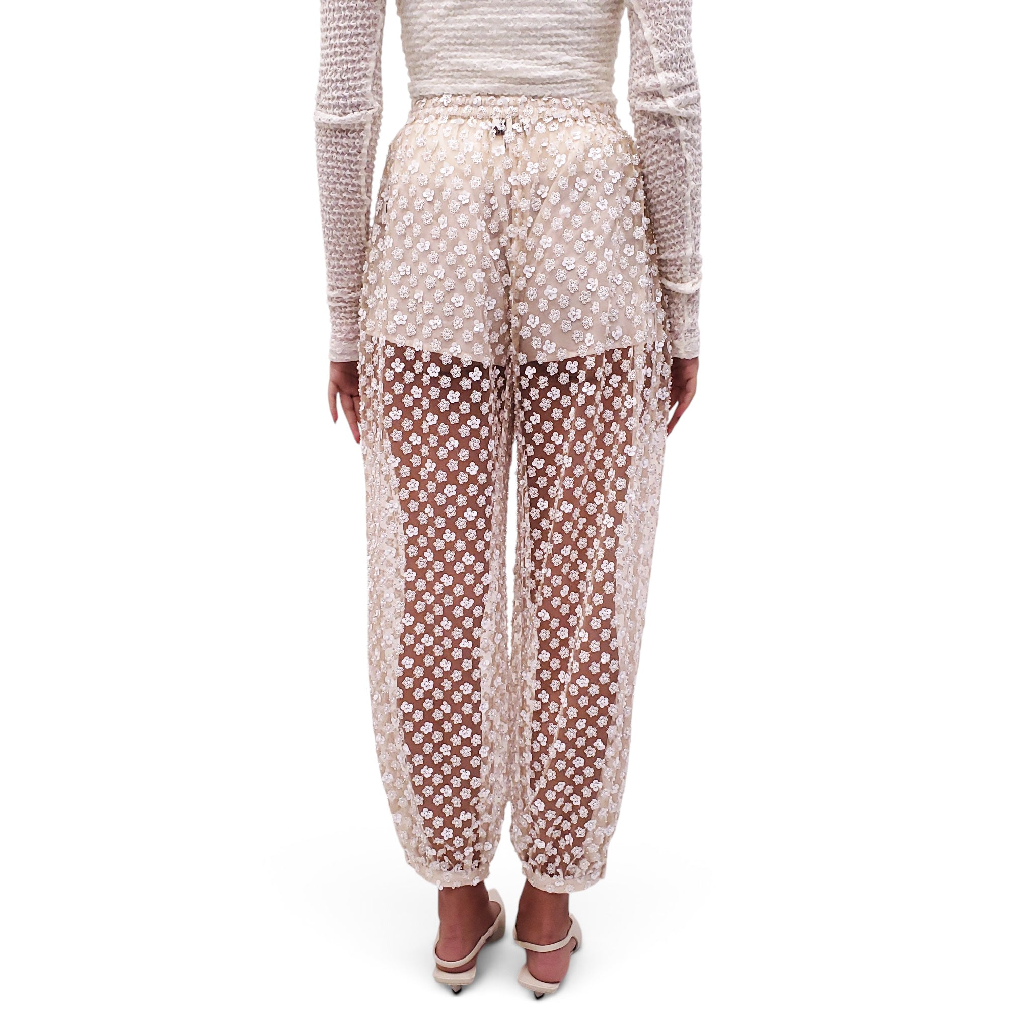 HERSKIND SEQUIN EMBELLISHED FLORAL PATCHWORK TROUSERS - SIZE 32/00