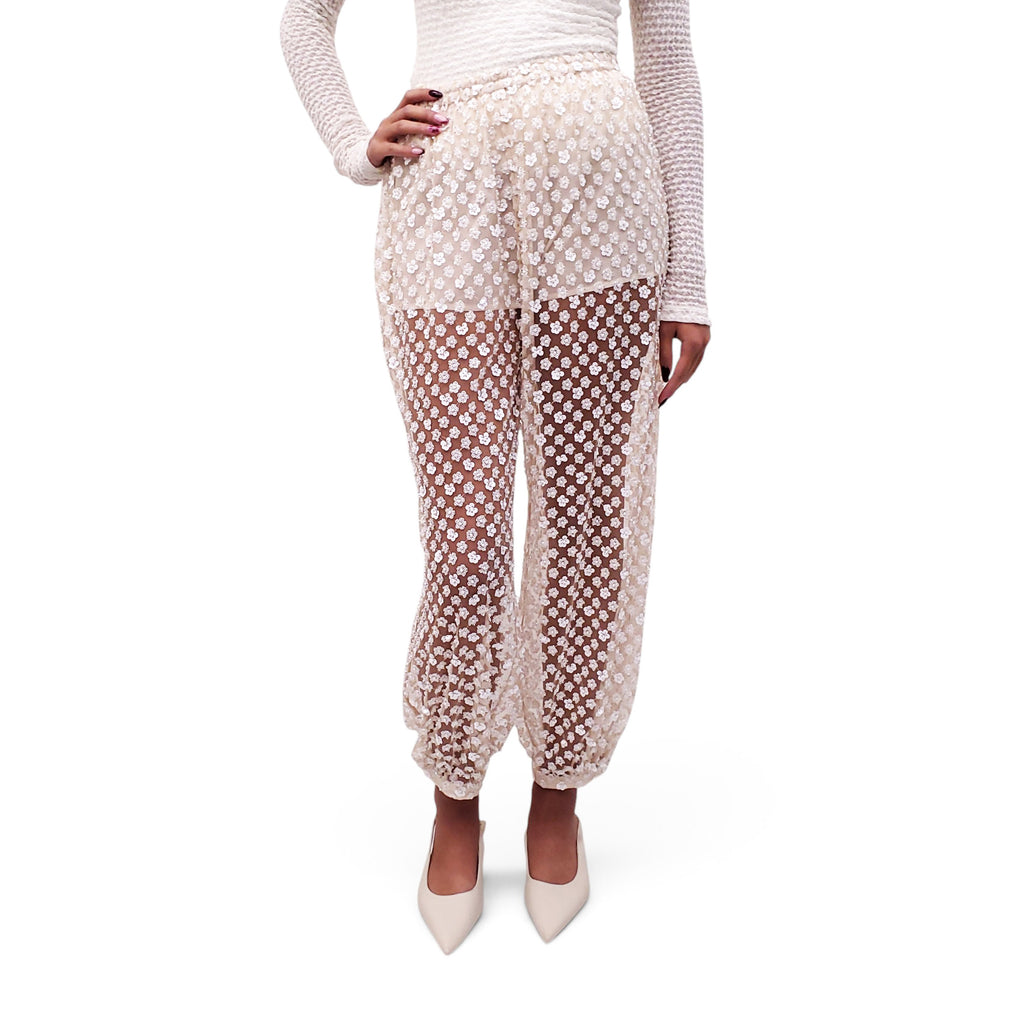 HERSKIND SEQUIN EMBELLISHED FLORAL PATCHWORK TROUSERS - SIZE 32/00