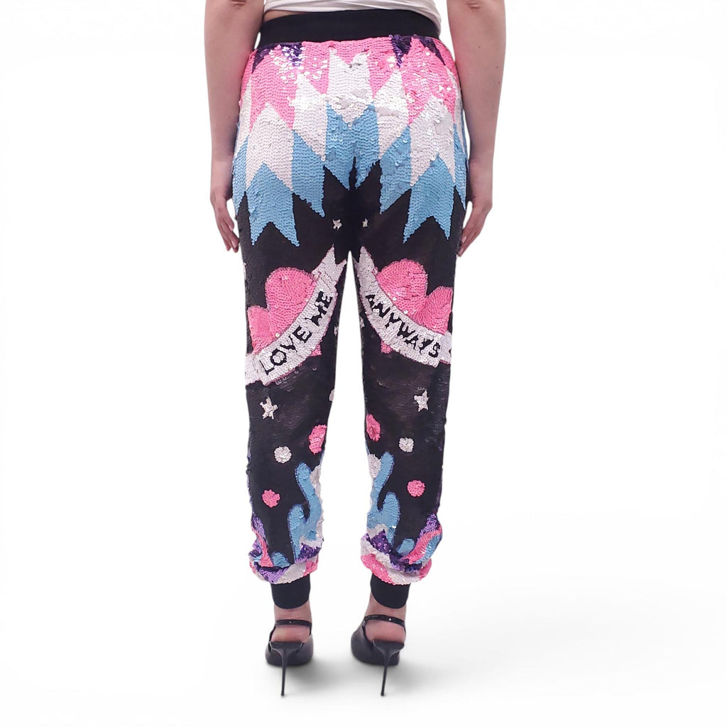 HOUSE OF MUA MUA PATTERNED SEQUIN TROUSERS - SIZE S