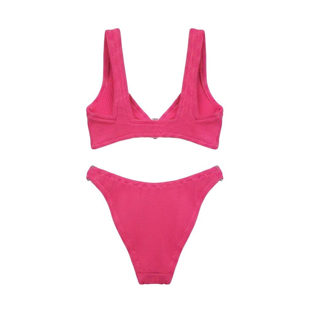 HUNZA G HOT PINK BIKINI WITH SILVER HEART DETAIL - SIZE O/S