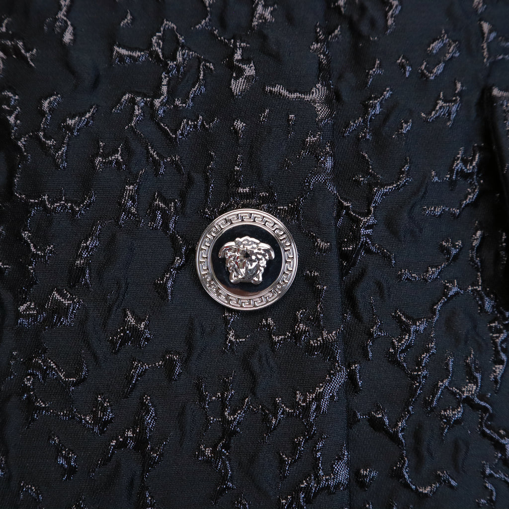 VERSACE METALLIC CLOQUE JACKET WITH SILVER MEDUSA BUTTONS - SIZE 40