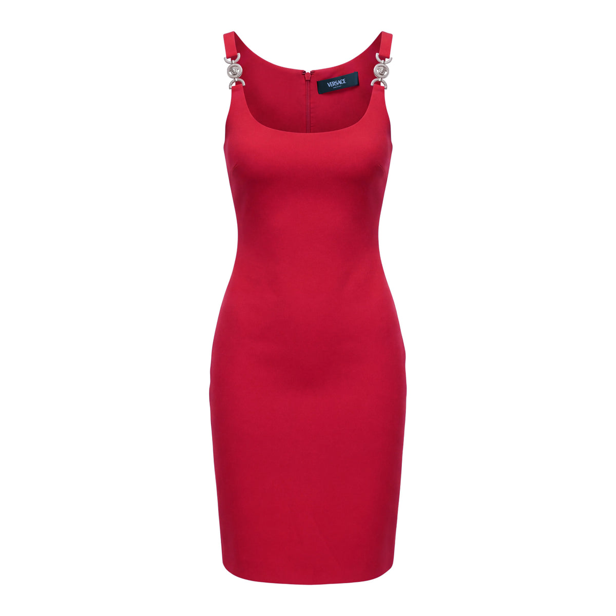 VERSACE CADY MIDI DRESS IN RED WITH SILVER MEDUSA BUTTONS -SIZE 38