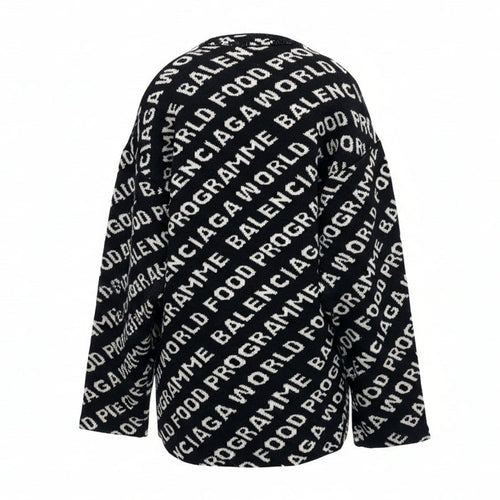 BALENCIAGA BLACK & WHITE OVERSIZED GRAPHIC UNISEX TUNIC SWEATER - SIZE L
